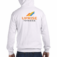 Custom full zip hoodie with large vinyl graphic design on back for branded apparel and promotional wear