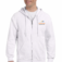 Custom full zip hoodie with small vinyl graphic logo on left chest for branded apparel and casual wear