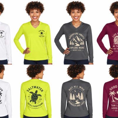 womens-long-sleeve-performance-tee-mockup-set-front-chest-back-designs women’s long sleeve performance tee mockup set with left chest logos full front designs and full back graphics