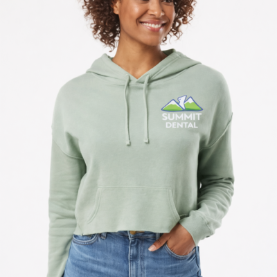 Custom cropped hoodie with small vinyl logo on left chest for branded apparel and casual wear