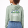 Custom cropped hoodie with large vinyl logo on back for branded apparel and promotional wear