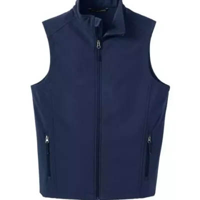 J325_dressbluenavy_flat_front branded soft shell business vest for personalized company uniforms