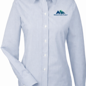 Personalized Devon & Jones women's dress shirt with small embroidered Mountain Point logo for business uniforms and corporate apparel