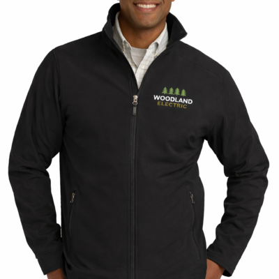 Custom embroidered soft shell jacket with logo for business uniforms and outdoor team apparel