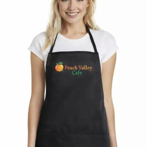 Custom embroidered long apron with business logo for restaurant, café, kitchen, and hospitality uniforms