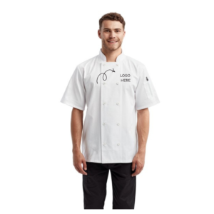 custom short sleeve chef coat front view