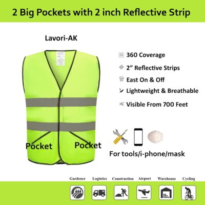Safety Vest with Storage Bag Safety green high visibility vest with storage bag and reflective strips