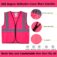 High visibility pink safety vest with zipper closure reflective strips and pocket detail
