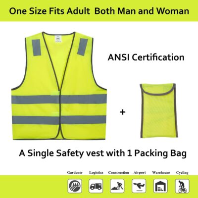 Safety Vest Features and Functionality High visibility safety vest with reflective strips zipper and pockets feature details