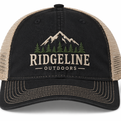 Custom vintage trucker cap with embroidered logo for branded apparel, business uniforms, and promotional wear