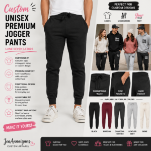 Custom unisex jogger pants for logo branding monogram team and business apparel