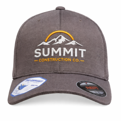 Heather Gray Flexfit Cap with Summit Construction Co Logo Heather gray Flexfit baseball cap with Summit Construction Co embroidered logo for custom branding, business uniforms, and workwear