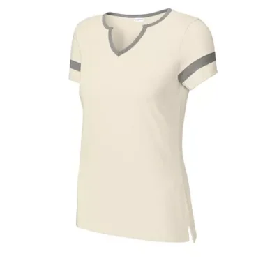 custom-logo-womens-notch-neck-shirt-for-teams-and-events custom womens team notch neck tee for branded apparel and group orders