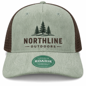 Legacy Roadie trucker cap with Northline Outdoors embroidered logo for branded apparel, outdoor wear, and promotional merchandise
