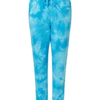 custom-embroidered-tie-dye-joggers-independent-apparel Personalized tie dye sweatpants with custom logo on soft fleece jogger style pants