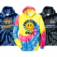 custom graphic tie dye hoodies with adventure good vibes and back the blue designs