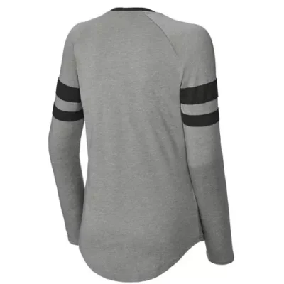 custom-womens-halftime-stripe-tee-back-view Women’s custom long sleeve V-neck tee in a bold and stylish color combination