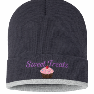 Professional logo beanie by JenAnnaigans with custom embroidery for branded apparel, workwear, and business uniforms