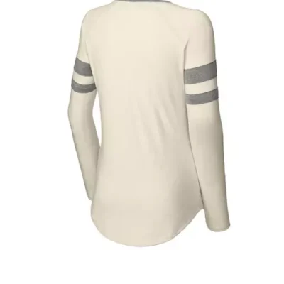 vintage-heather-ecru-custom-womens-halftime-stripe-tee Women’s custom long sleeve V-neck tee in a soft neutral color style