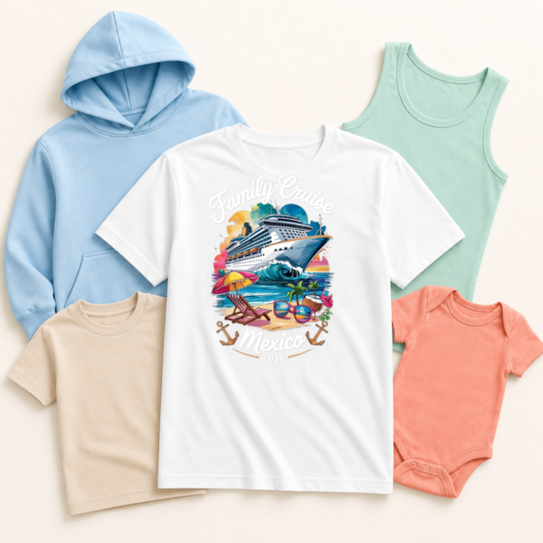 Family Cruise Mexico 2026 Beach Ship Apparel Mockup Apparel mockup featuring Family Cruise Mexico 2026 Beach Ship