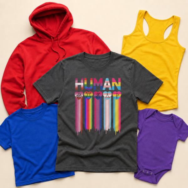 Human pride flag collection shirt tank tee sweatshirt hoodie mockup