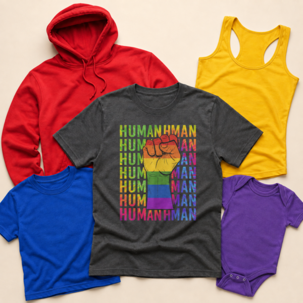 Human rainbow fist pride shirt tank tee sweatshirt hoodie mockup