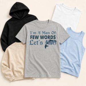 Man few words lets fish shirt tank tee sweatshirt hoodie mockup