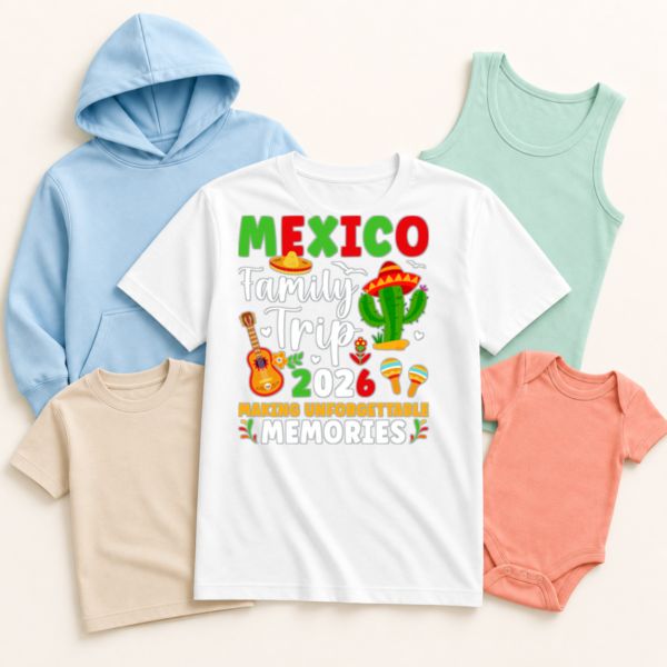 Mexico Family Trip 2026 Unforgettable Memories Apparel Mockup Apparel mockup featuring Mexico Family Trip 2026 Unforgettable Memories