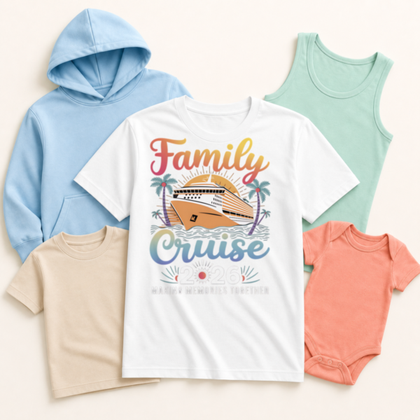 Orange Ship Family Cruise 2026 Apparel Mockup Apparel mockup featuring Orange Ship Family Cruise 2026