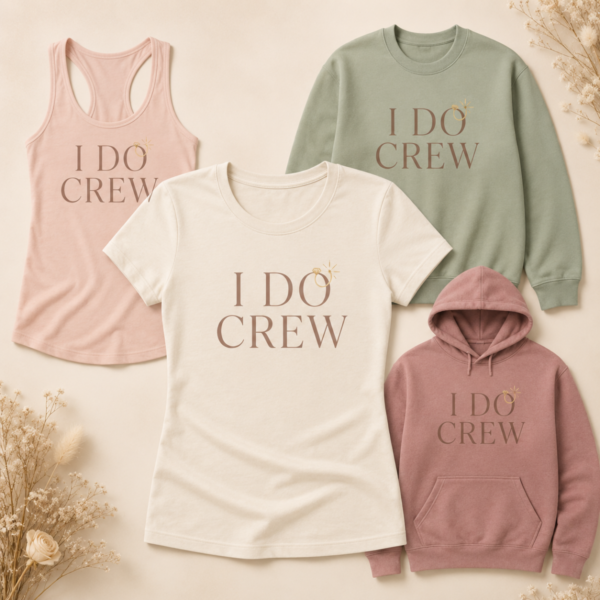 Personalized I Do Crew Shirt Sweatshirt Hoodie Mockup I Do Crew bridesmaid shirt, racerback tank, crewneck sweatshirt and hoodie