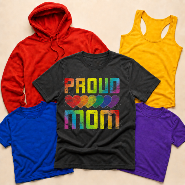 Proud mom rainbow hearts shirt tank tee sweatshirt hoodie mockup