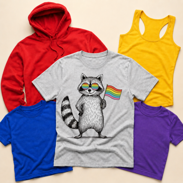 Rainbow flag raccoon pride shirt tank tee sweatshirt hoodie mockup
