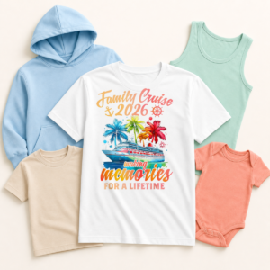 Apparel mockup featuring Watercolor Palm Family Cruise Memories 2026
